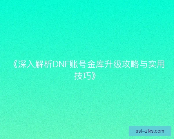 《深入解析DNF账号金库升级攻略与实用技巧》